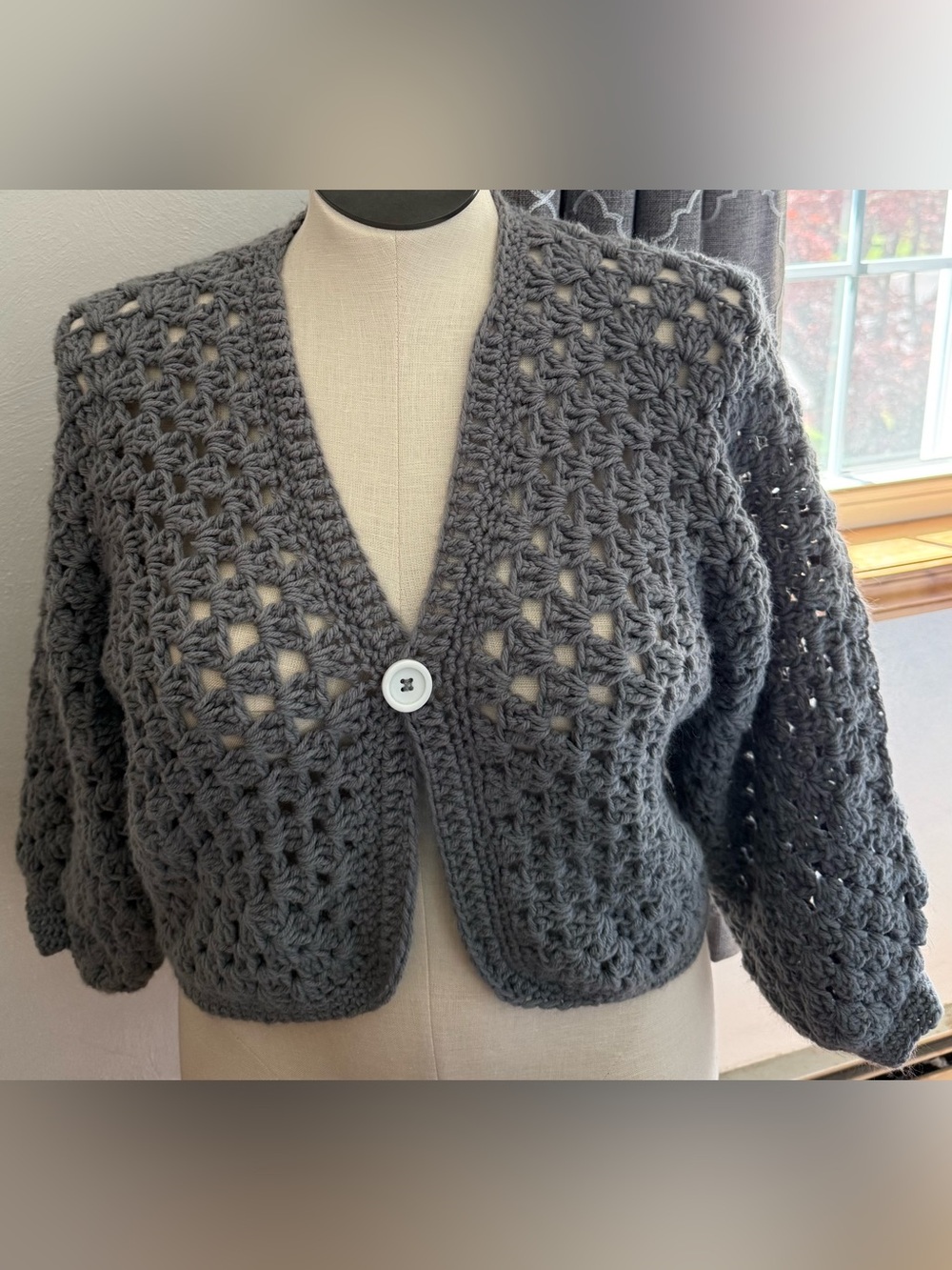 New crochet large women's crop one button cardigan handmade